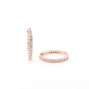 Crystal Pave Rose Gold Hoop Earrings Medium 1.25"